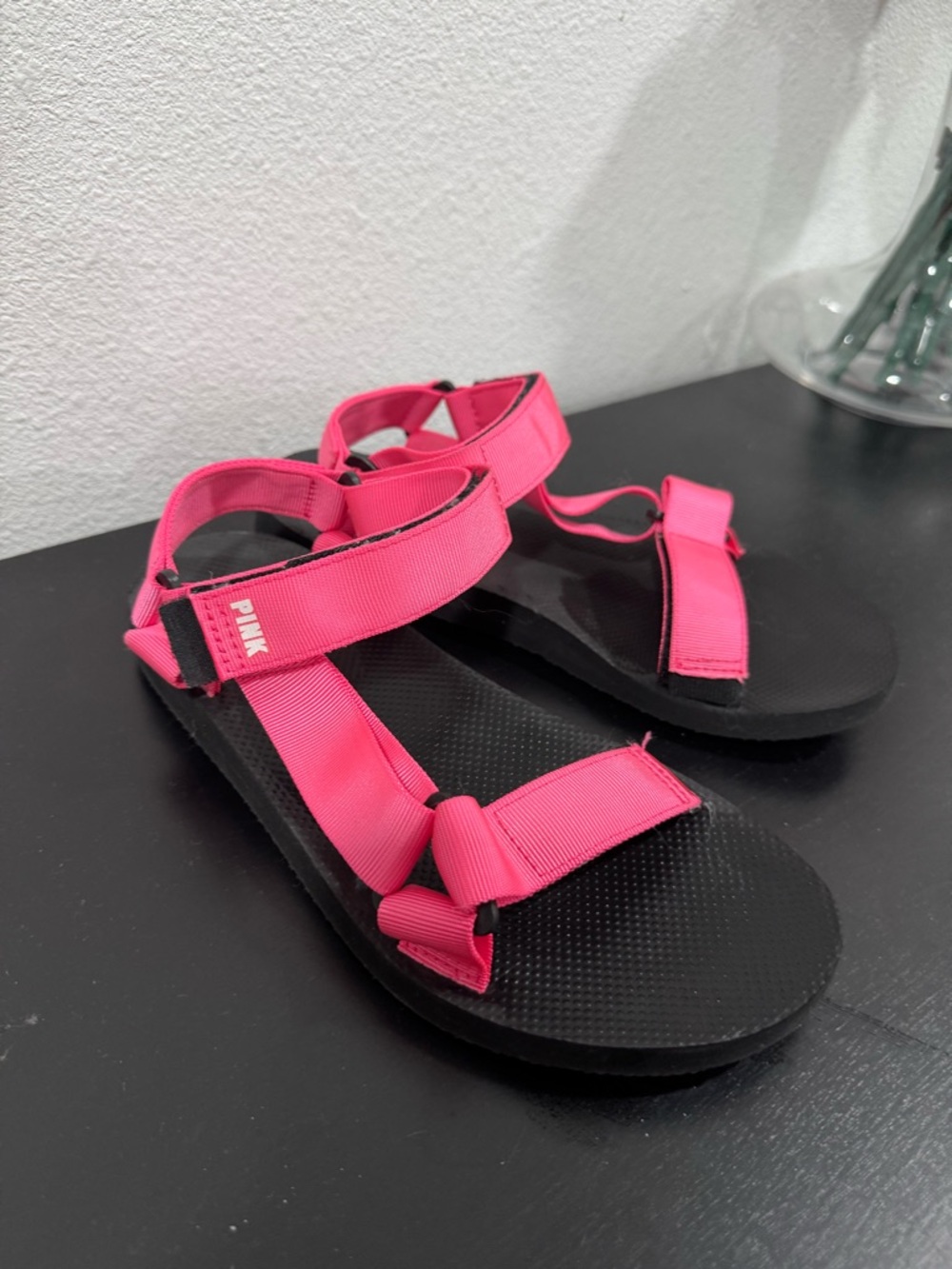PINK Victoria's Secret Hot Pink Strap Sandals